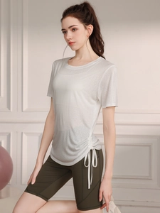Women's breathable Tencel yoga top with drawstring side and loose fitness fit