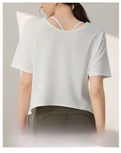 Detail of white camouflage burnout sports T-shirt with open back and breathable mesh fabric