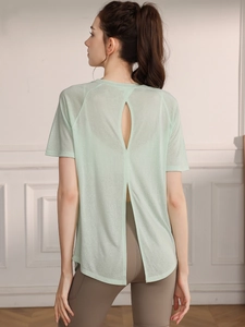 Women Tencel Snowflake Thin Breathable Yoga Sports Top Split Back Short Sleeve Running Fitness T-Shirt Gym Loose Pullover Top