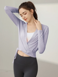 Women's Long Sleeve Yoga Wrap Top Slim Fit Modal Blend Athletic Cardigan For Running Pilates Fitness Workout Gym Sportswear