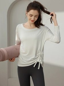 Damen Langarm Yoga Top Modal Kordelzug Sport T-Shirt Locker Fitness Laufen Gym Workout Top And Bottom