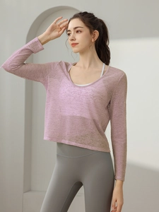 Haut de yoga ample violet clair à manches longues en maille fine respirante pour femme