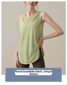 Detail of light green Tencel Snowflake yoga tank top with a unique textured fabric surface