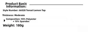 Size chart showing 90% polyester 10% spandex fabric details and specifications