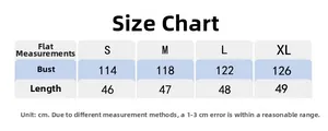 Size chart for loose sports T-shirt showing bust and length measurements from S to XL