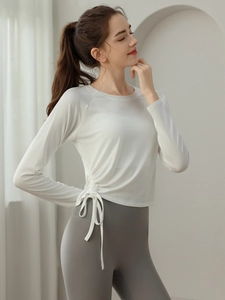 Women's Slim Fit Yoga Top Long Sleeve Side Drawstring Ruched Sports T-Shirt Modal Spandex Breathable Training Gym Running Shirt