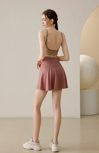 Jupe-short de sport rose à taille haute avec poche latérale pour le tennis et le yoga
