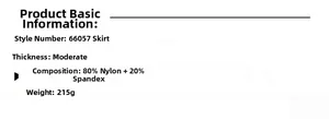 Spécifications de la jupe de sport en nylon, poids 215g et composition 80% nylon
