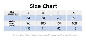 Guide des tailles détaillé pour short de course en nylon avec mesures du S au XL en cm