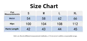 Size chart for high waisted nylon yoga shorts showing measurements for S to XL sizes