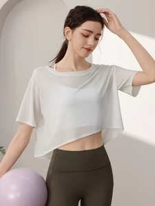 Women's Yoga T-Shirt Breathable Polyester Spandex Crop Top Loose Sporty Fitness Gym Running Short Sleeve Sun Protection Top