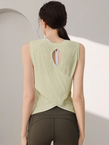Canotta da Yoga con Intaglio Posteriore Jacquard da Donna Incrocio Senza Maniche Allenamento Fitness Traspirante Top per Corsa Palestra