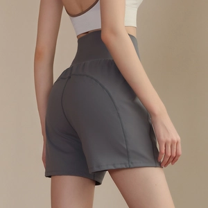 Short de Sport Taille Haute pour Femmes Course à Pied Fitness Yoga Respirant Séchage Rapide Large en Nylon et Élasthanne