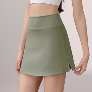 Damen Sportrock in Salbeigrün mit hoher Taille Bauchkontrolle und Seitenschlitz