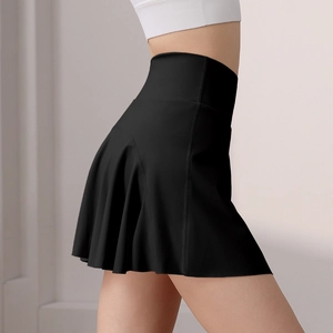 Schwarzer Tennisrock für Damen mit hoher Taille für Laufsport und Fitness-Training