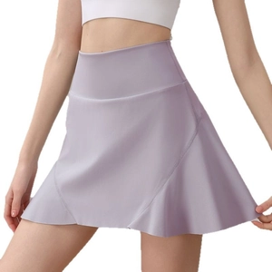 Gonna da tennis lavanda a vita alta con design a pieghe a trapezio per fitness e sport