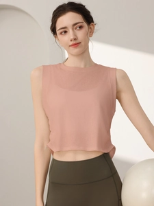 Canotta yoga da donna rosa loto, senza maniche e ampia con design corto traspirante
