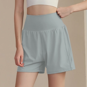 Pantaloncini sportivi 2-in-1 a vita alta da donna azzurri per corsa e yoga fitness