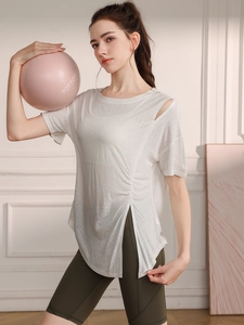 Haut de yoga blanc en tencel avec découpe épaule et cordon de serrage pour femmes
