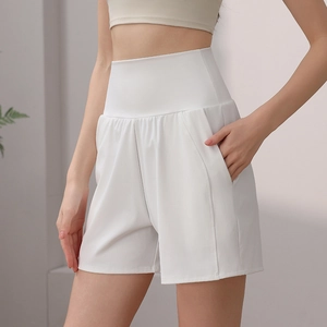 Women High Waisted Tummy Control Yoga Shorts With Pockets Athletic Running Fitness Cycling Training Workout Bike Shorts
