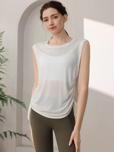 Women's quick-dry breathable sports tank top with side drawstrings in white color