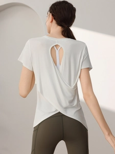 Women Back Cut-Out Short Sleeve Sports T-Shirt Breathable Modal Spandex Yoga Top For Gym Fitness Training Running Exercise Activewear