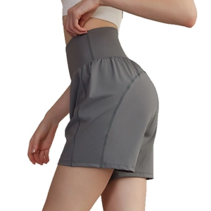 Pantaloncini sportivi grigio scuro a vita alta da donna con ampia fascia in vita