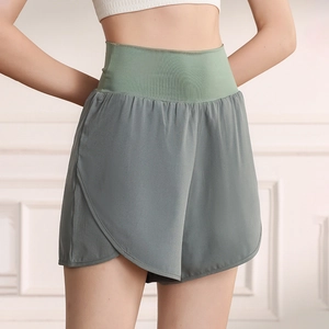 High-waisted quick-dry women sports shorts with 2-in-1 anti-exposure design for running