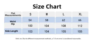 Size chart showing waist, hip, and length measurements for women yoga trousers