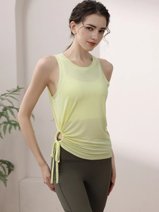 Women Yoga Sport Tank Top Sleeveless Mesh Breathable Workout Shirt Side Drawstring Modal Spandex Casual Fitness Activewear