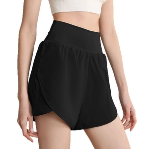 Women's high waist black athletic shorts with a quick-dry double layer design