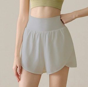 Women's light grey high-waisted 2-in-1 sports shorts with loose quick-dry tulip-cut design