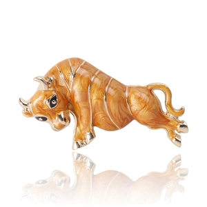 Retro Alloy Ox Brooch Enamel Bull Lapel Pin Rhinestone Eye Animal Jewelry For Men Suit Coat Accessory Creative Gift