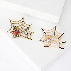 Gothic Spider Web Brooch Alloy Rhinestone Spider Pin For Halloween Party Personality Suit Accessories Women Jewelry