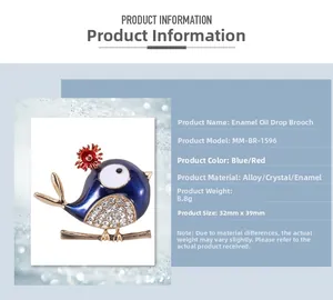 Detailed technical specifications for enamel bird brooch with rhinestones and alloy material