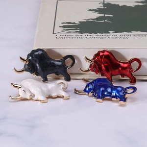Bull enamel brooch set in four colors for suits with elegant gold-plated edges