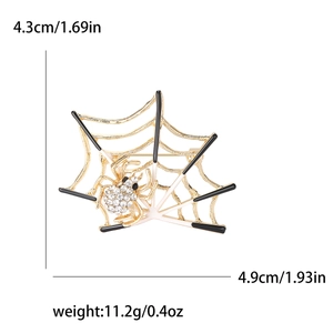 Spider web brooch with crystal spider, gold and black enamel finish, size 4.3x4.9 cm