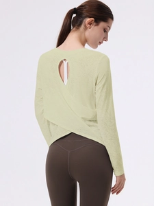 Top da yoga jacquard da donna con schiena scoperta color crema e vestibilità comoda