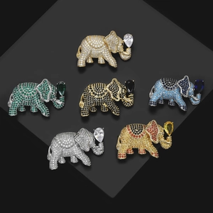 Exquisite gold-plated elephant brooches set with micro-paved zircons in six vibrant colors