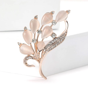 Elegante Legierung Blumenstrauß Brosche Für Damen Mit Katzenaugenstein Und Strass Eingelegt Roségold Mode Pin Schmuck Geschenk