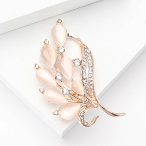 Eleganter Blumen-Brosche-Anstecker mit Strass und Opal in Roségold für Damen