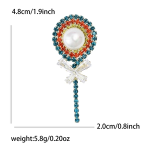 Exquisite rhinestone lollipop brooch with pearl and bow detail for women suit