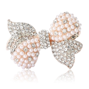 Elegant Alloy Rhinestone Bow Brooch With Imitation Artificial Pearls Fashionable Women Breastpin Jewelry For Sweaters Cardigans Party Accessory