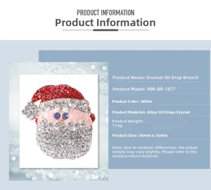 Detail showing Santa Claus brooch specifications with red enamel and white rhinestones