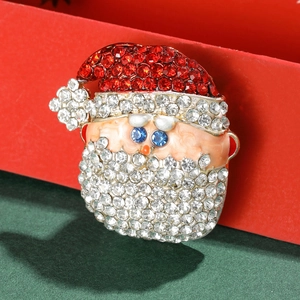 Sparkling Santa Claus brooch in gold alloy with red and white rhinestones for Christmas