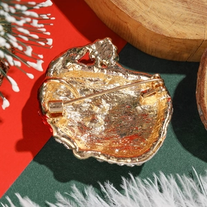 Christmas Santa Claus brooch in gold alloy with red enamel and sparkling rhinestones