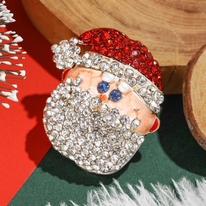 Charming Santa Claus brooch with sparkling red and white crystals for festive costumes