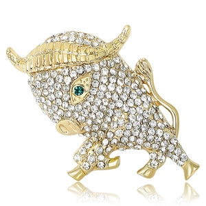 Fashion Luxury Alloy Rhinestone Bull Brooch Pin Animal Shape Electroplated Inlaid Accessories For Suit Banquet Women Men Jewelry