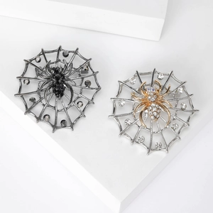 Broche Toile d'Araignée Gothique Vintage Alliage Strass Perle Artificielle Araignée Épingle pour Femme Accessoires Fête Halloween