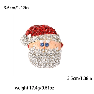 Sparkling Santa Claus brooch in alloy with red and white rhinestones 3.6x3.5cm size